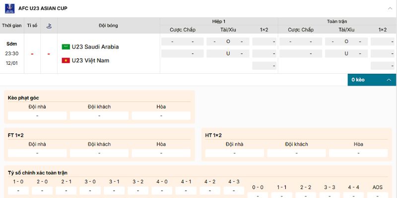Nhận định kèo của trận U23 Saudi Arabia vs U23 Việt Nam ngày 12/1/2026